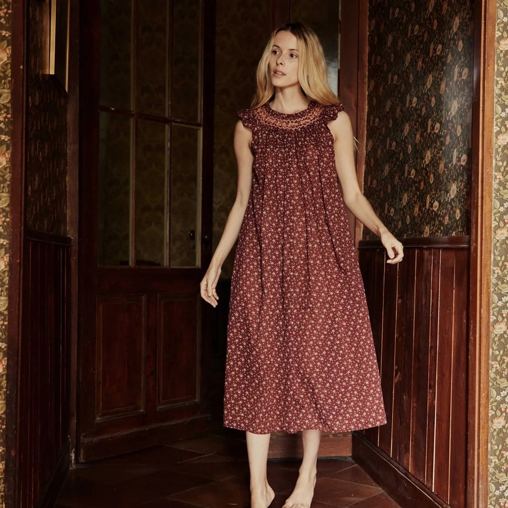 Doen Lovisa Nightgown Dress in Brown Windswept Floral XS